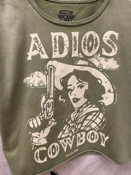 Adios CowboyCropped Acid wash T-shirt