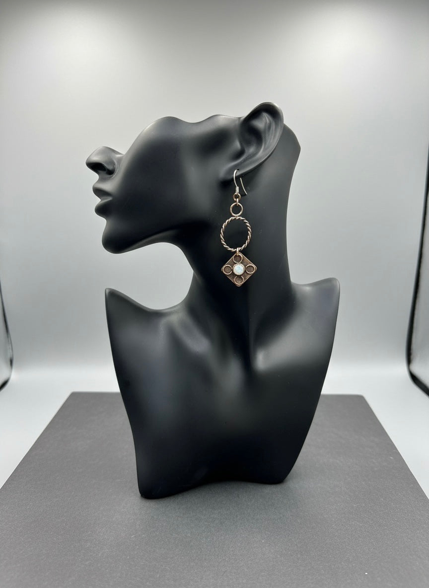“Moonlit Relic Earrings – Moonstone Artisan Dangles”