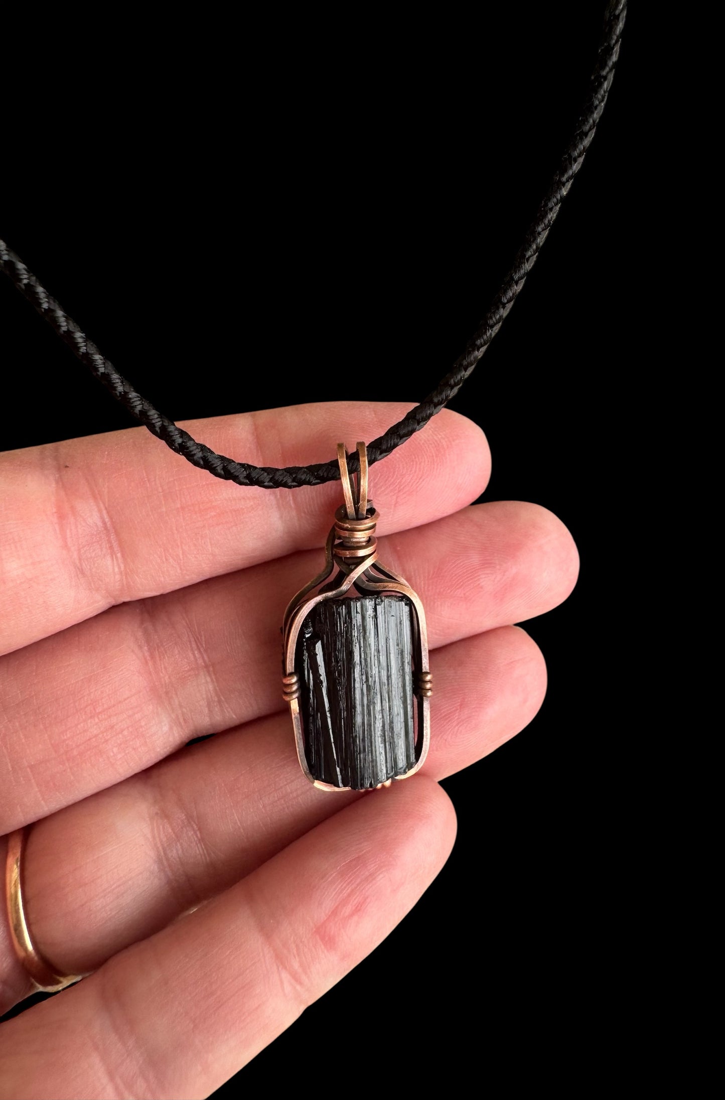 Black Tourmaline Protection Pendant – Hand-Wrapped in Copper