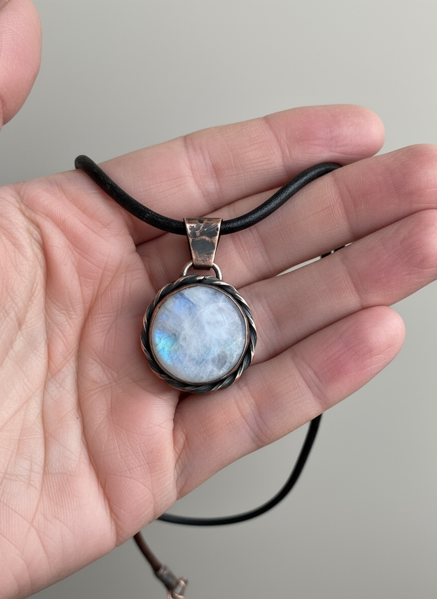 Moonlit Aura Necklace – Copper & Rainbow Moonstone