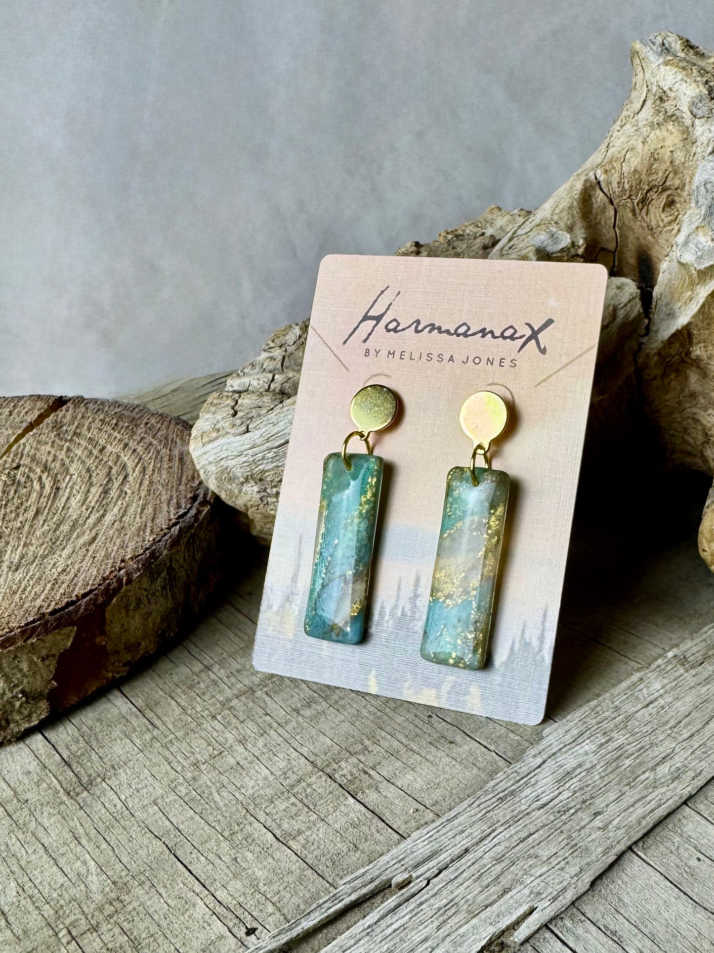 Gold and turquoise dangle earrings