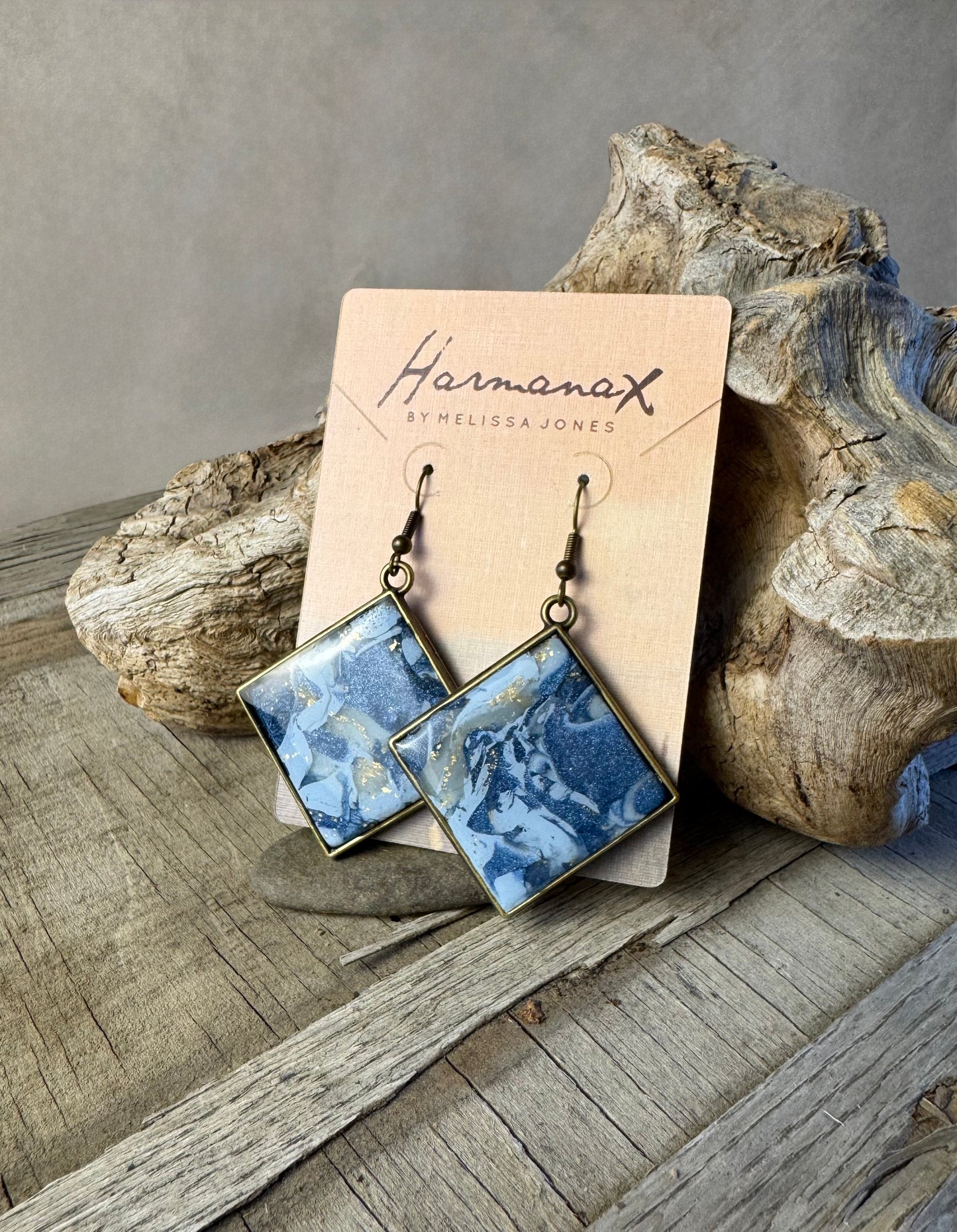 Midnight Marble Square Earrings