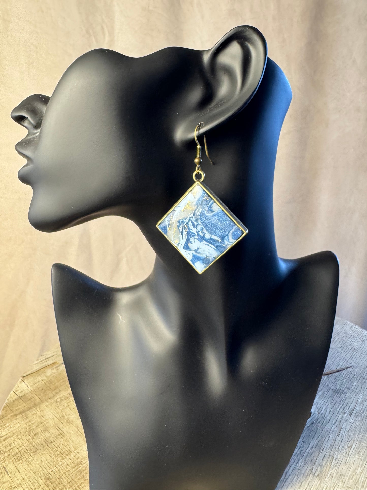 Midnight Marble Square Earrings