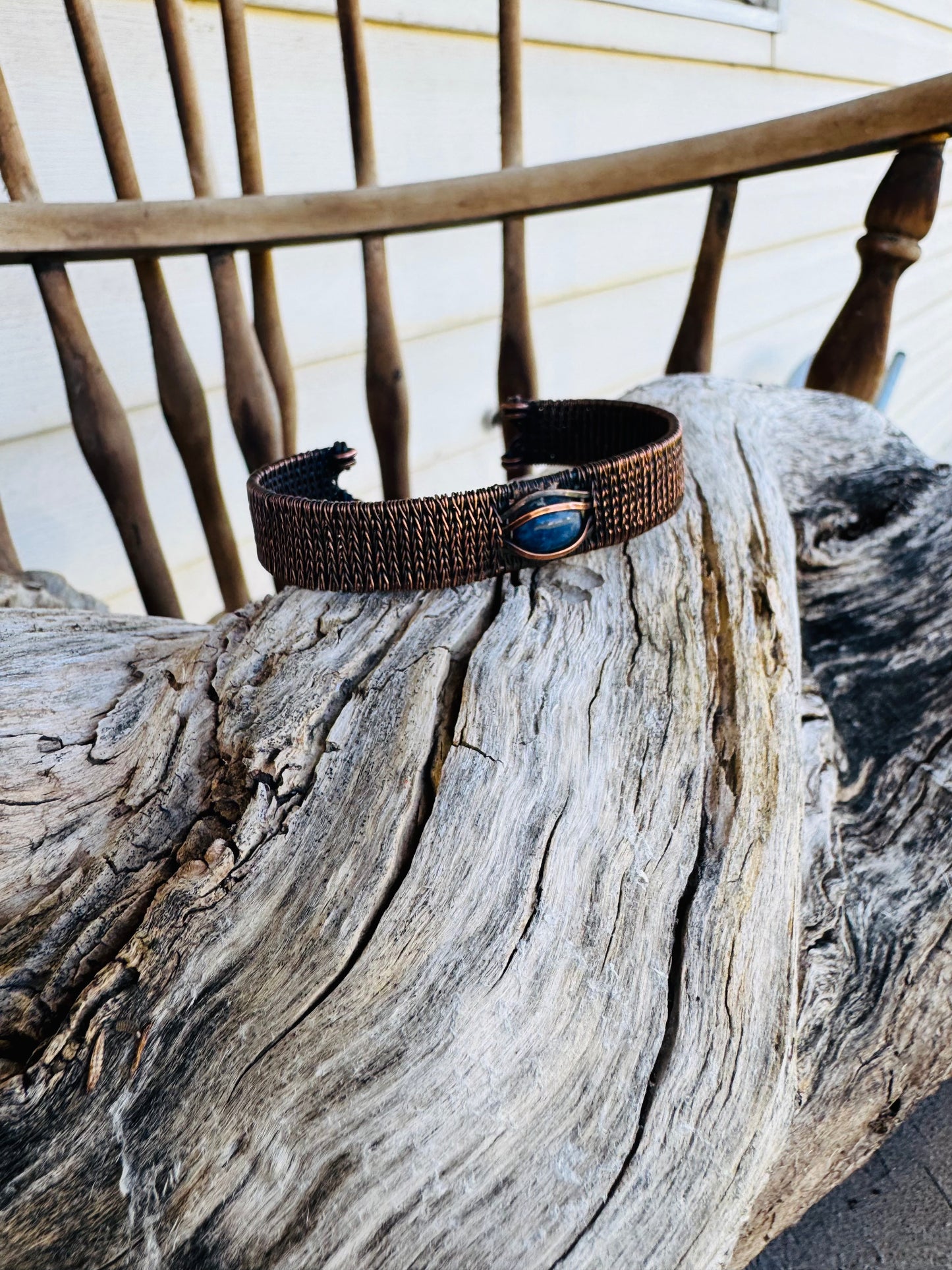 The Seer Cuff- Sodalite and copper woven bracelet