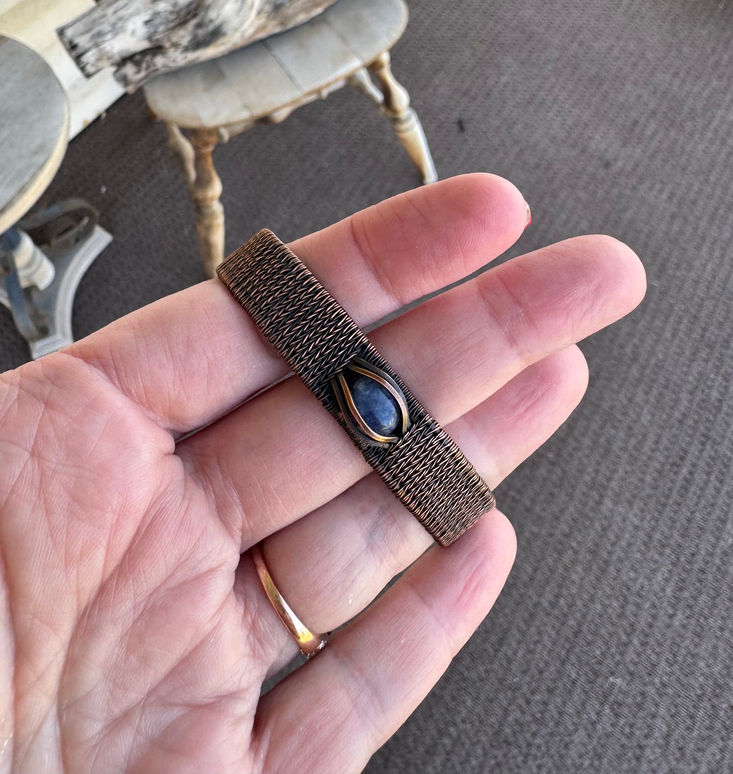 The Seer Cuff- Sodalite and copper woven bracelet