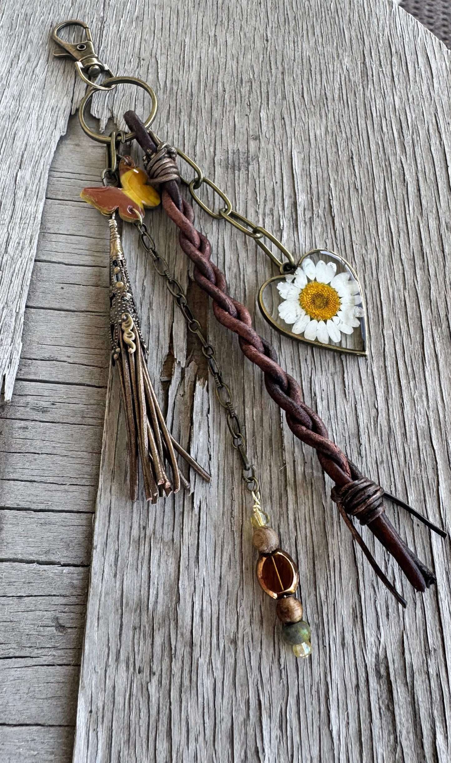 Wildflower Wanderer Purse Charm- Genuine Leather & Resin Heart