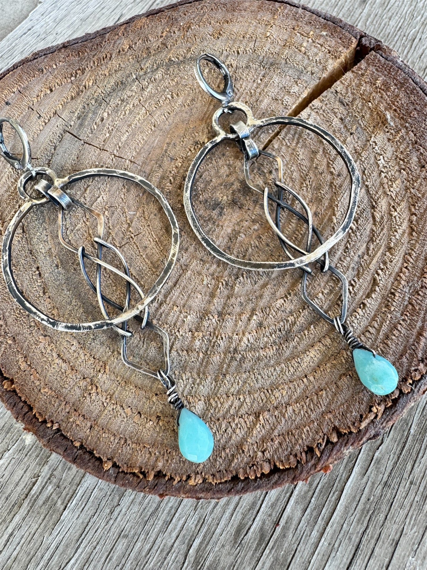 Twist & Drop Sterling Silver Earrings with Amazonite