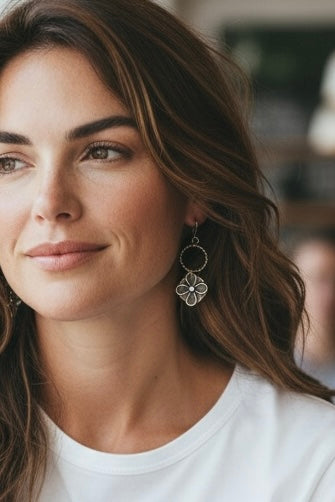 Copper and sterling silver dangle flower earrings