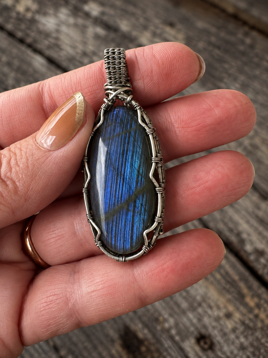Sterling silver labradorite wrapped pendant