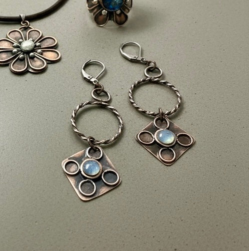 “Moonlit Relic Earrings – Moonstone Artisan Dangles”