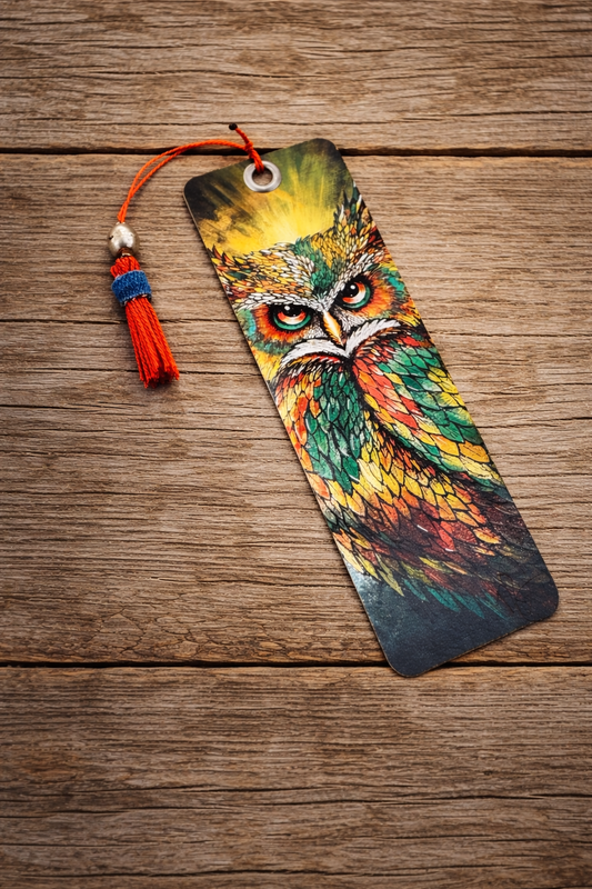 Vector Owl Bookmark-Original Art with Handmade Tassel
