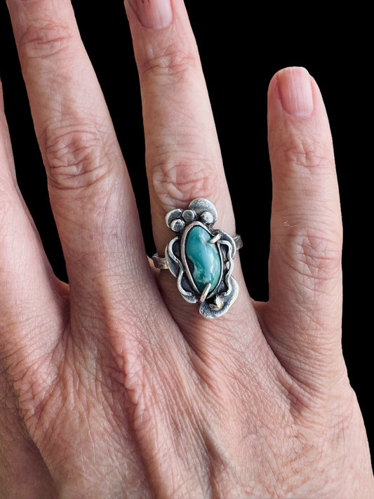 Turquoise and fine silver one of a kind ring. Size 7