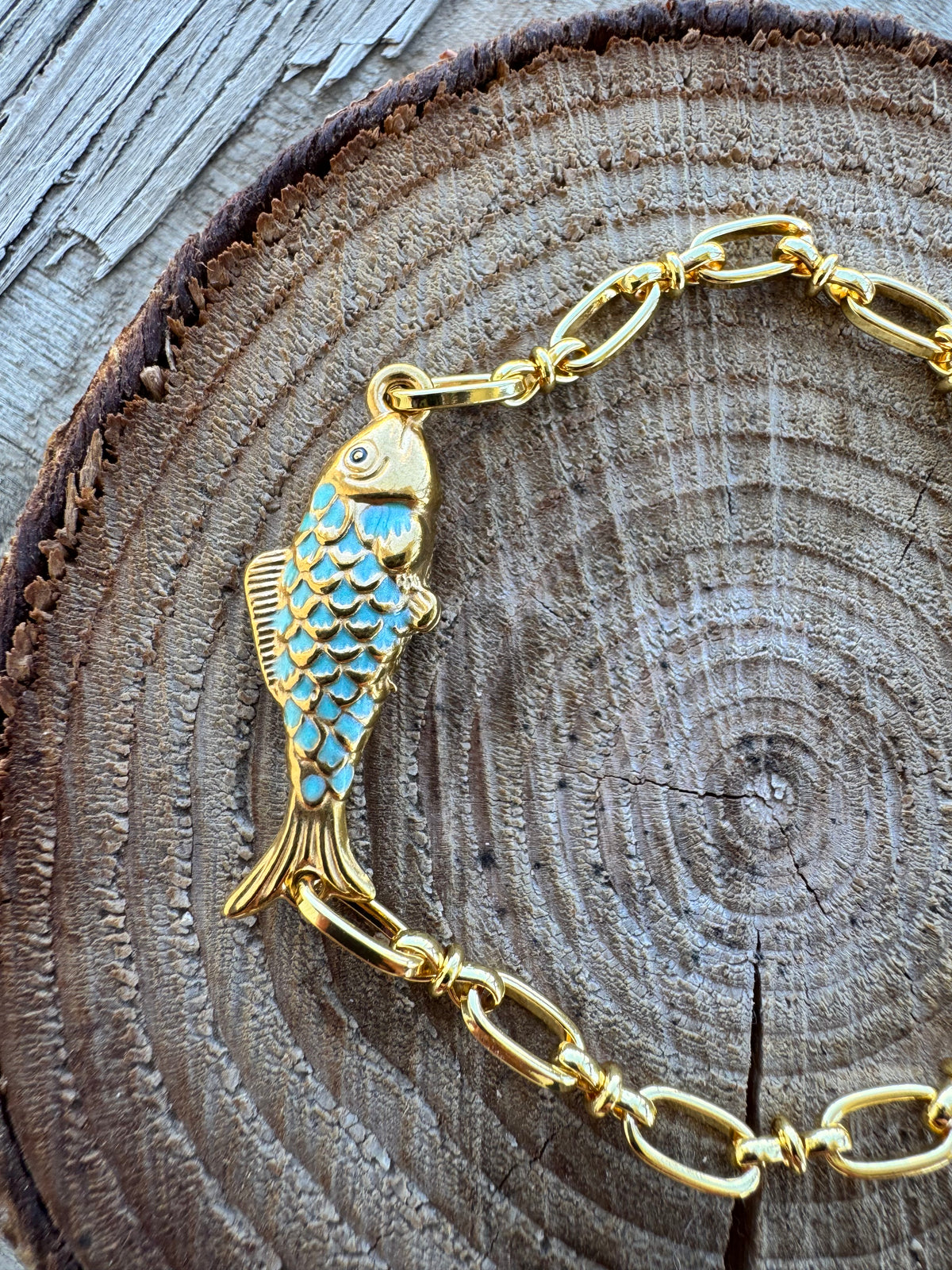 Aqua blue fish bracelet