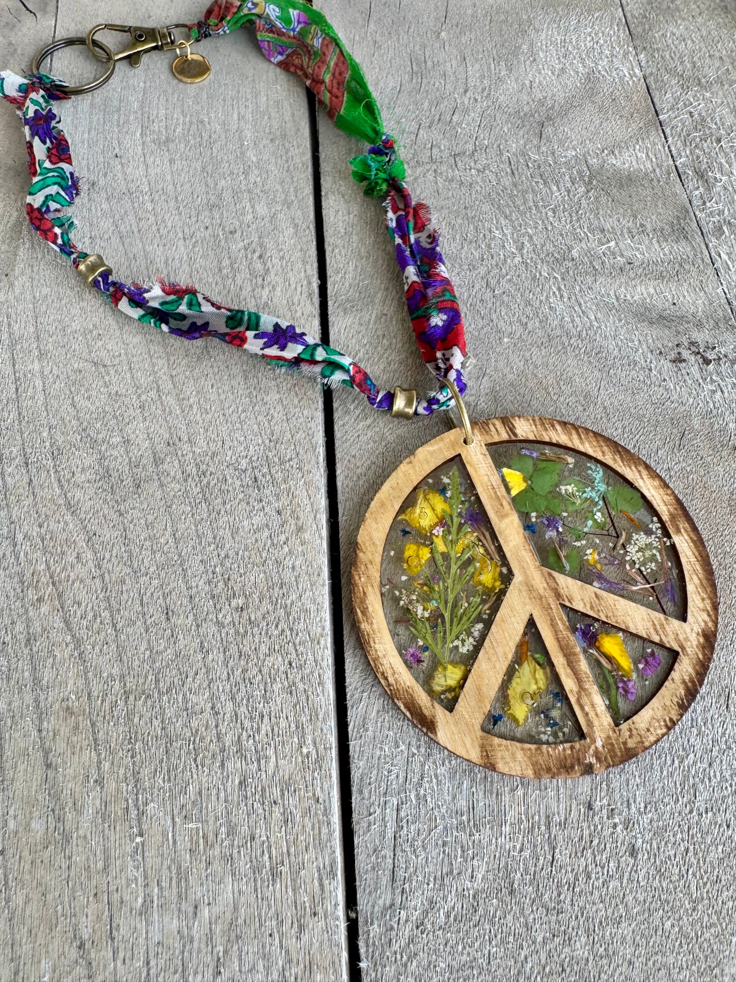 Pressed wildflower Peace Car Charm