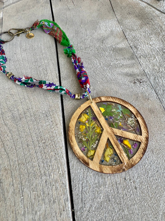 Pressed wildflower Peace Car Charm