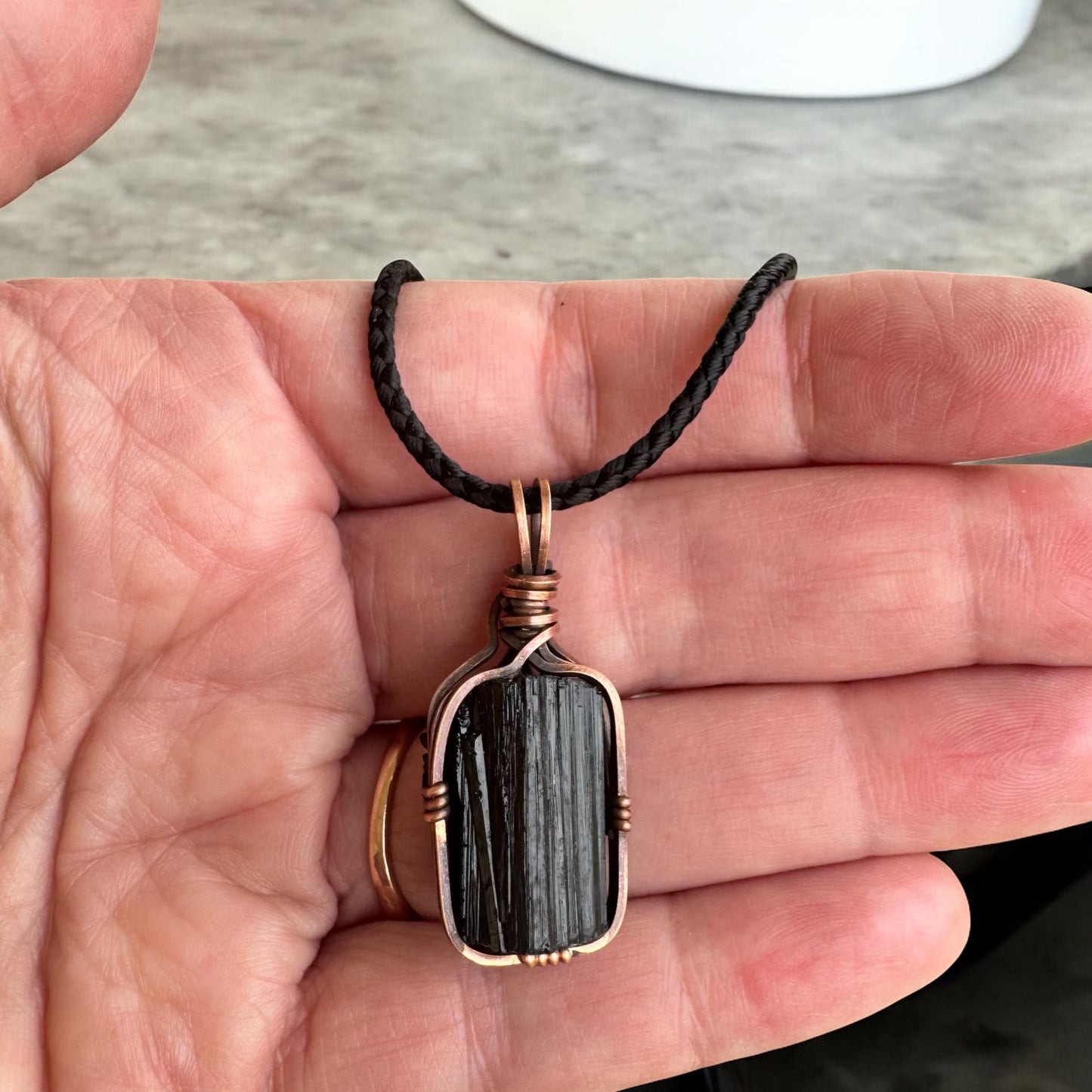 Black Tourmaline Protection Pendant – Hand-Wrapped in Copper