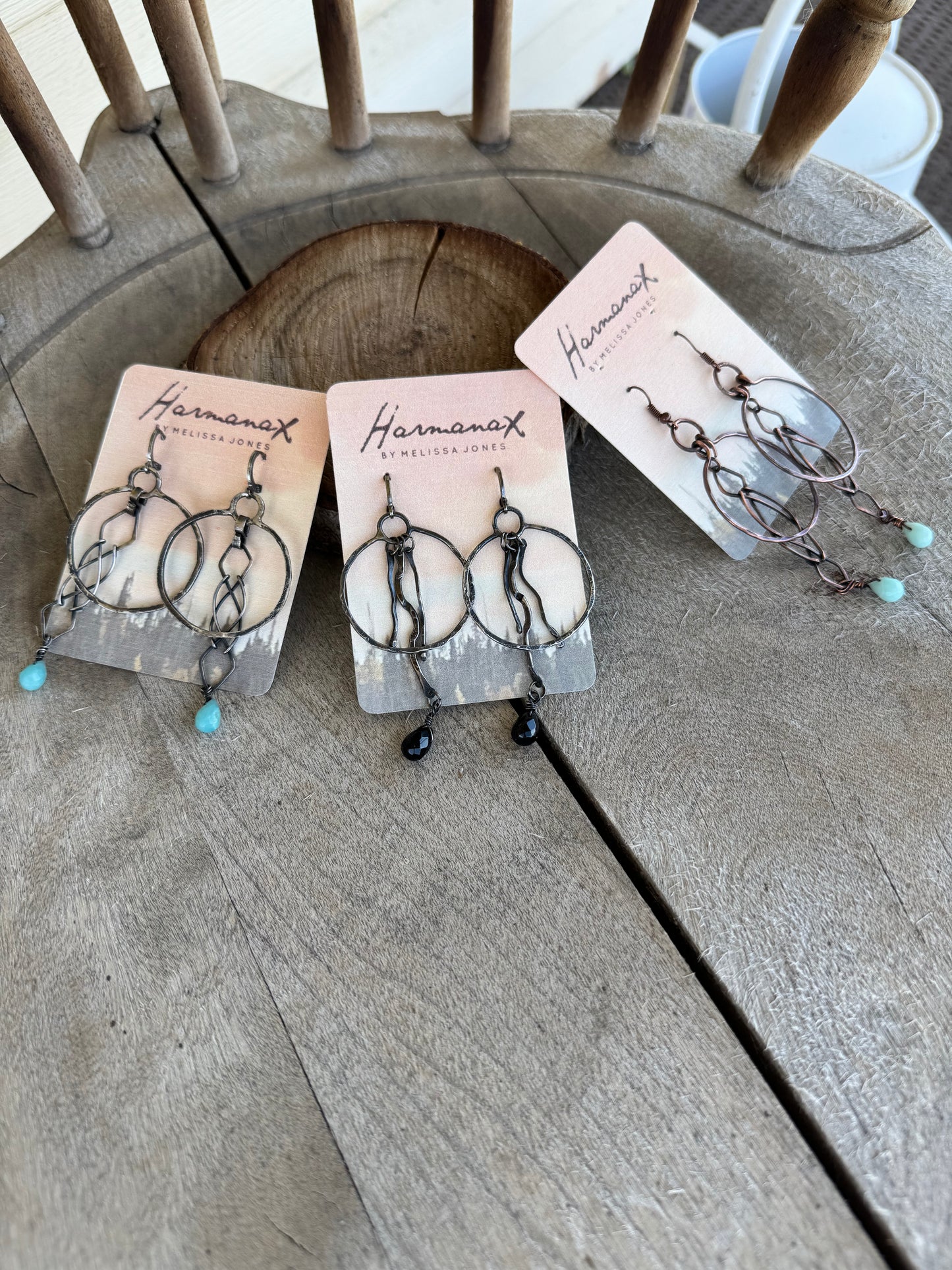 Hand-Forged Copper Earrings with Amazonite Drops
