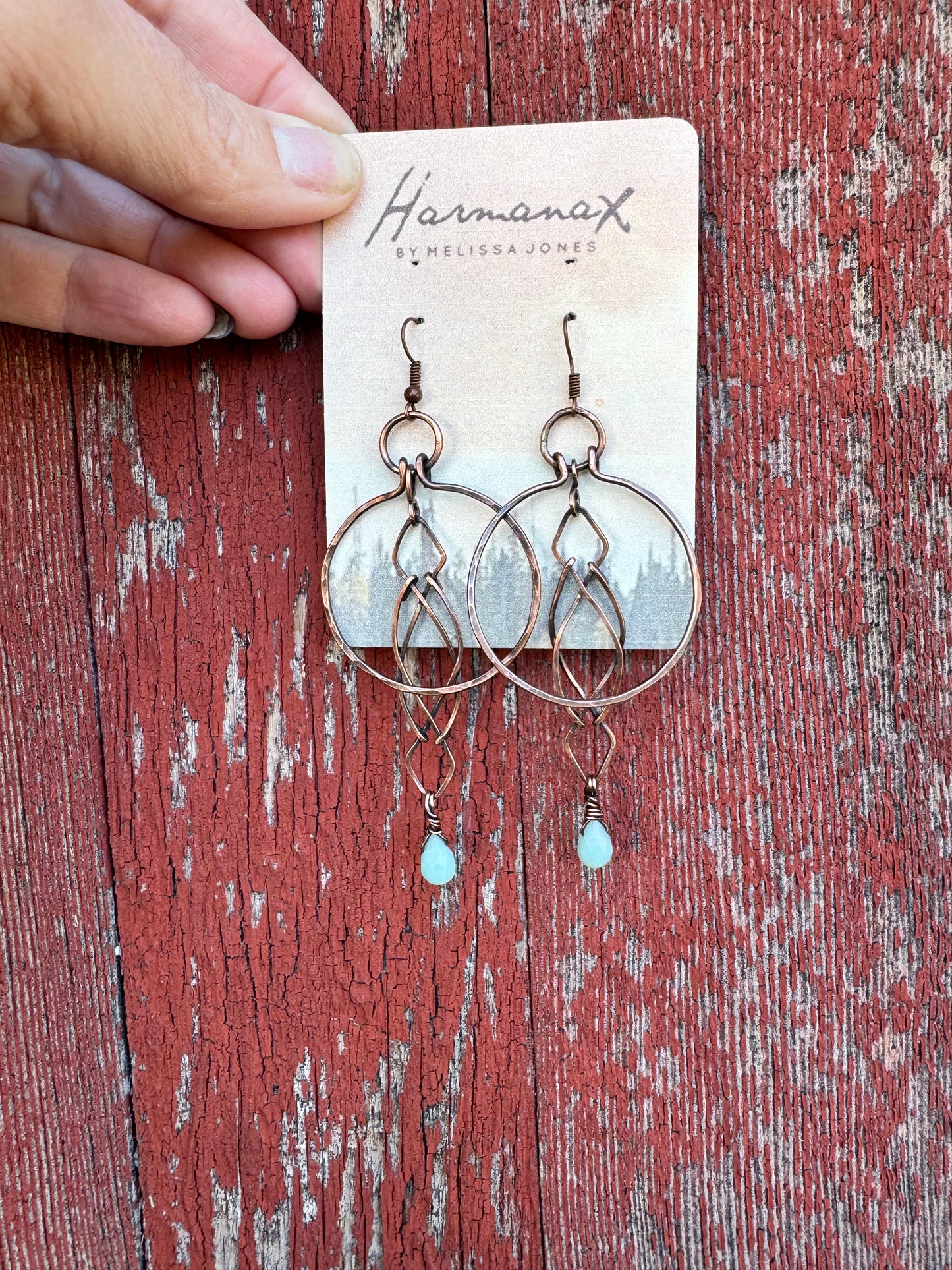 Hand-Forged Copper Earrings with Amazonite Drops