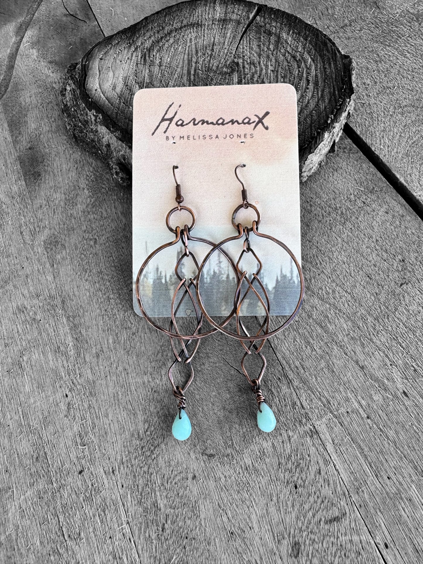 Hand-Forged Copper Earrings with Amazonite Drops
