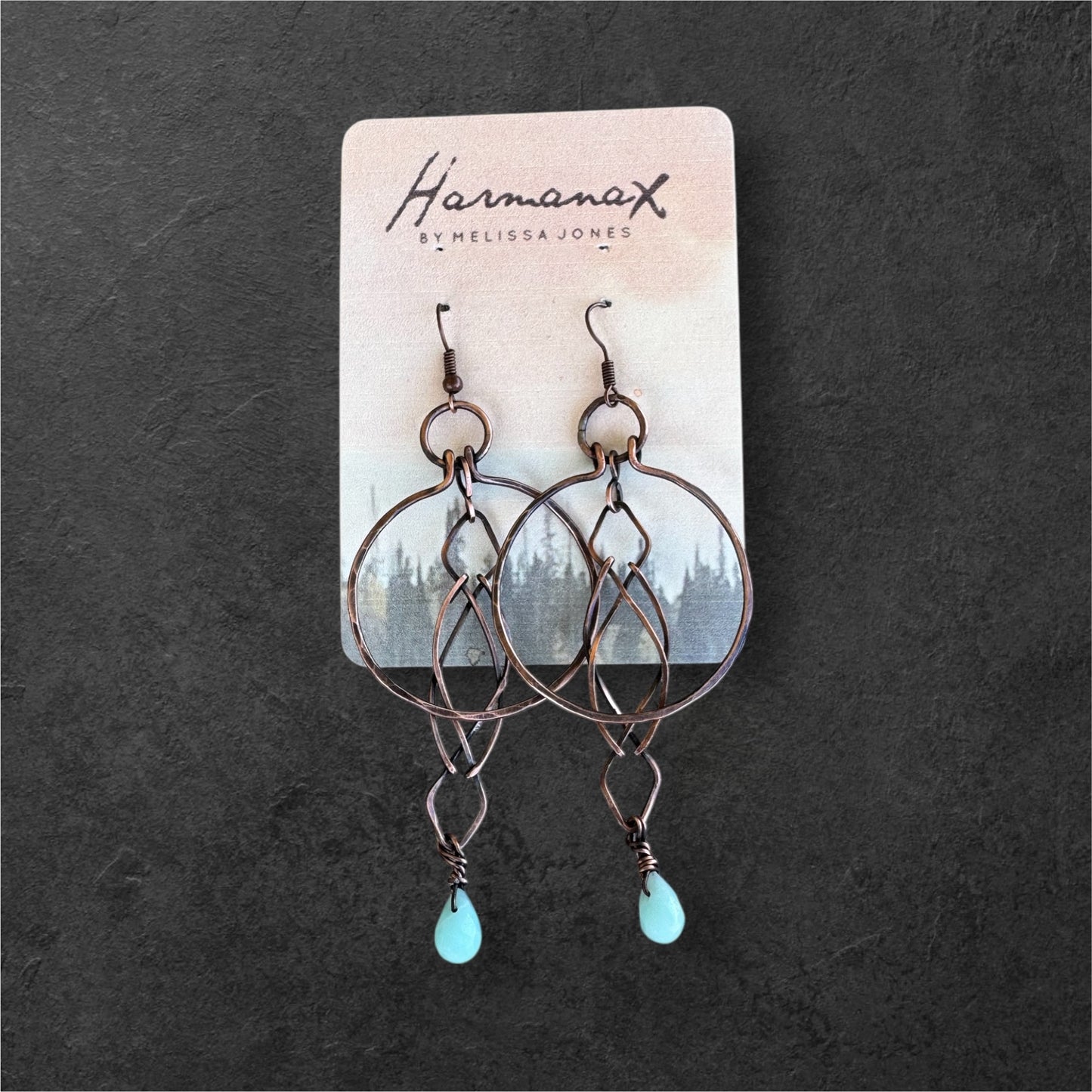 Hand-Forged Copper Earrings with Amazonite Drops
