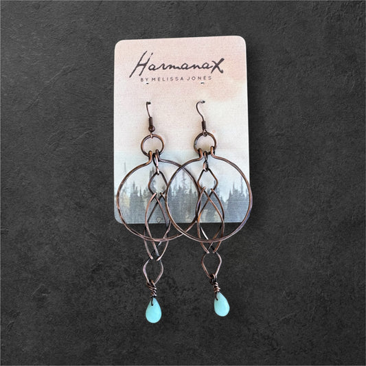 Hand-Forged Copper Earrings with Amazonite Drops