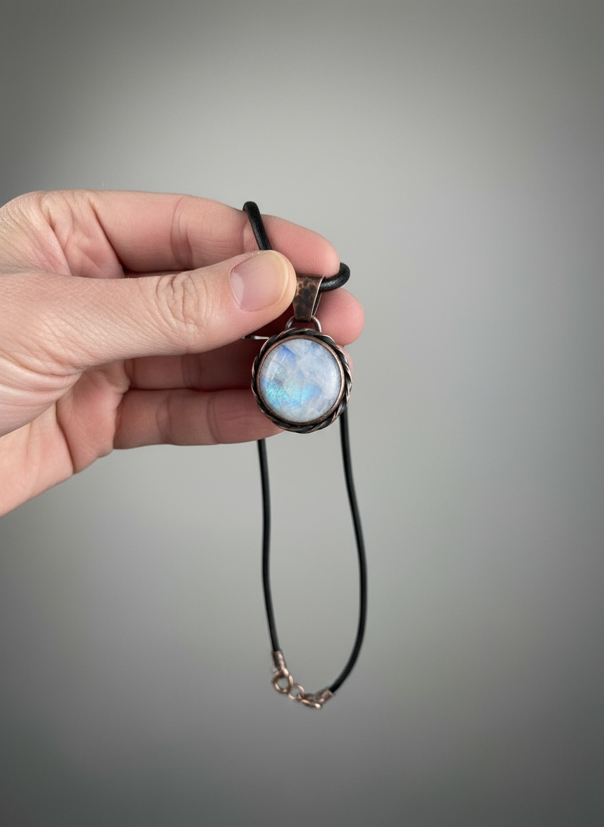 Moonlit Aura Necklace – Copper & Rainbow Moonstone