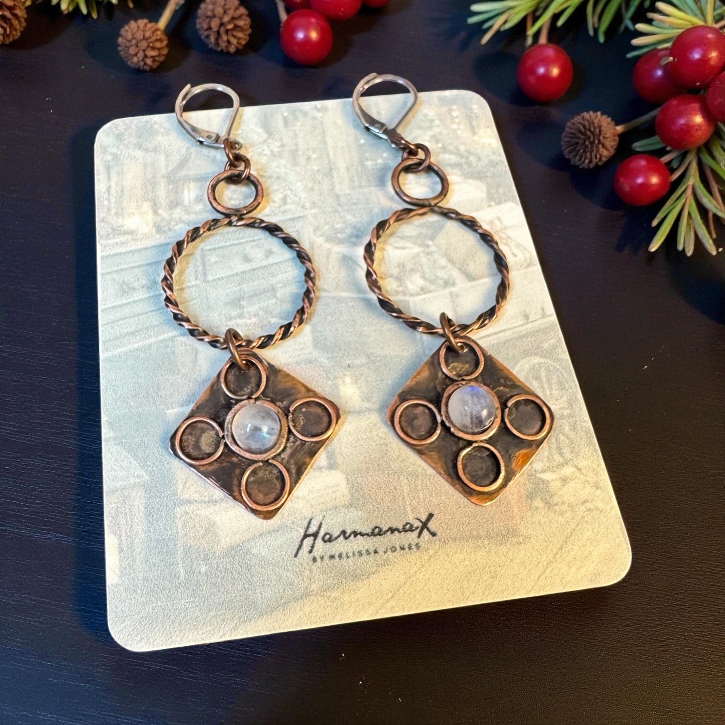 “Moonlit Relic Earrings – Moonstone Artisan Dangles”