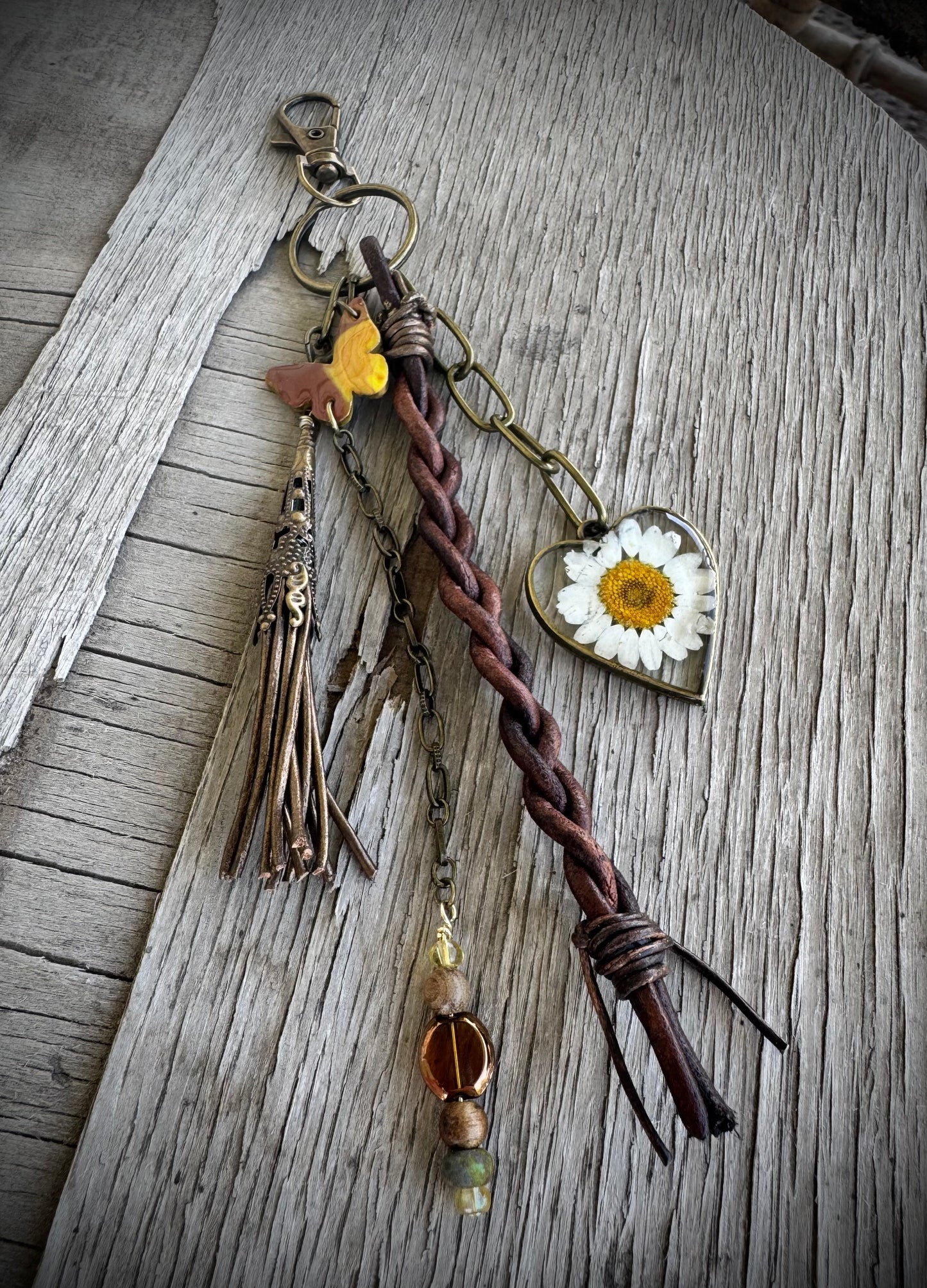 Wildflower Wanderer Purse Charm- Genuine Leather & Resin Heart