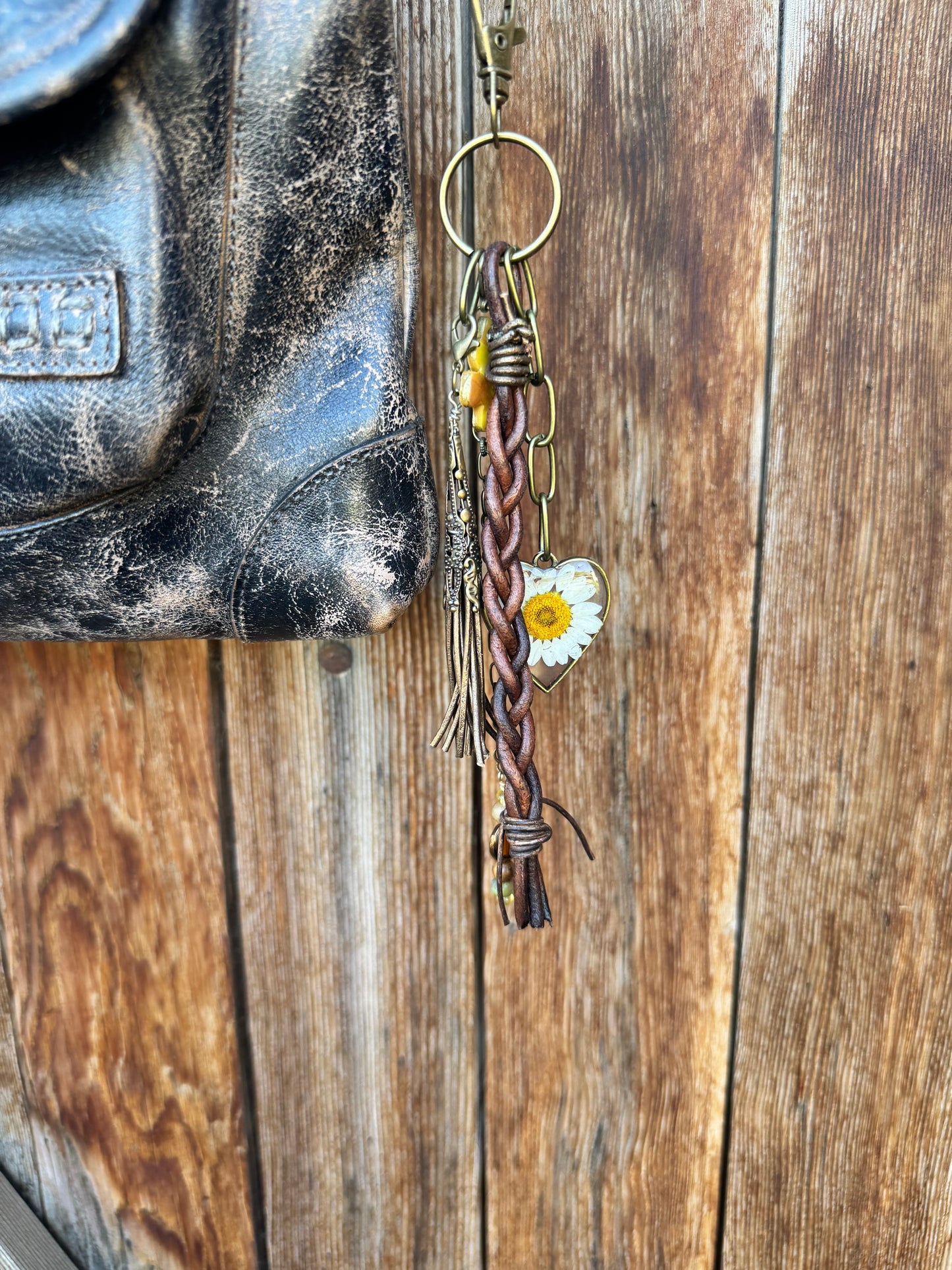 Wildflower Wanderer Purse Charm- Genuine Leather & Resin Heart