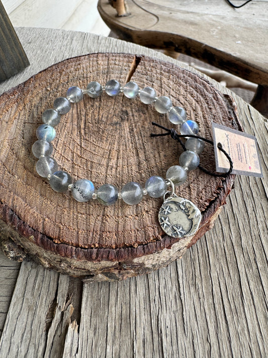 AAA Labradorite and Sterling silver charm bracelet