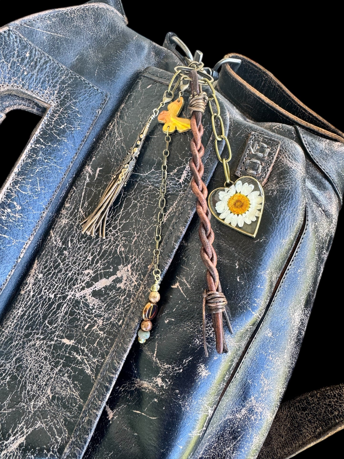 Wildflower Wanderer Purse Charm- Genuine Leather & Resin Heart