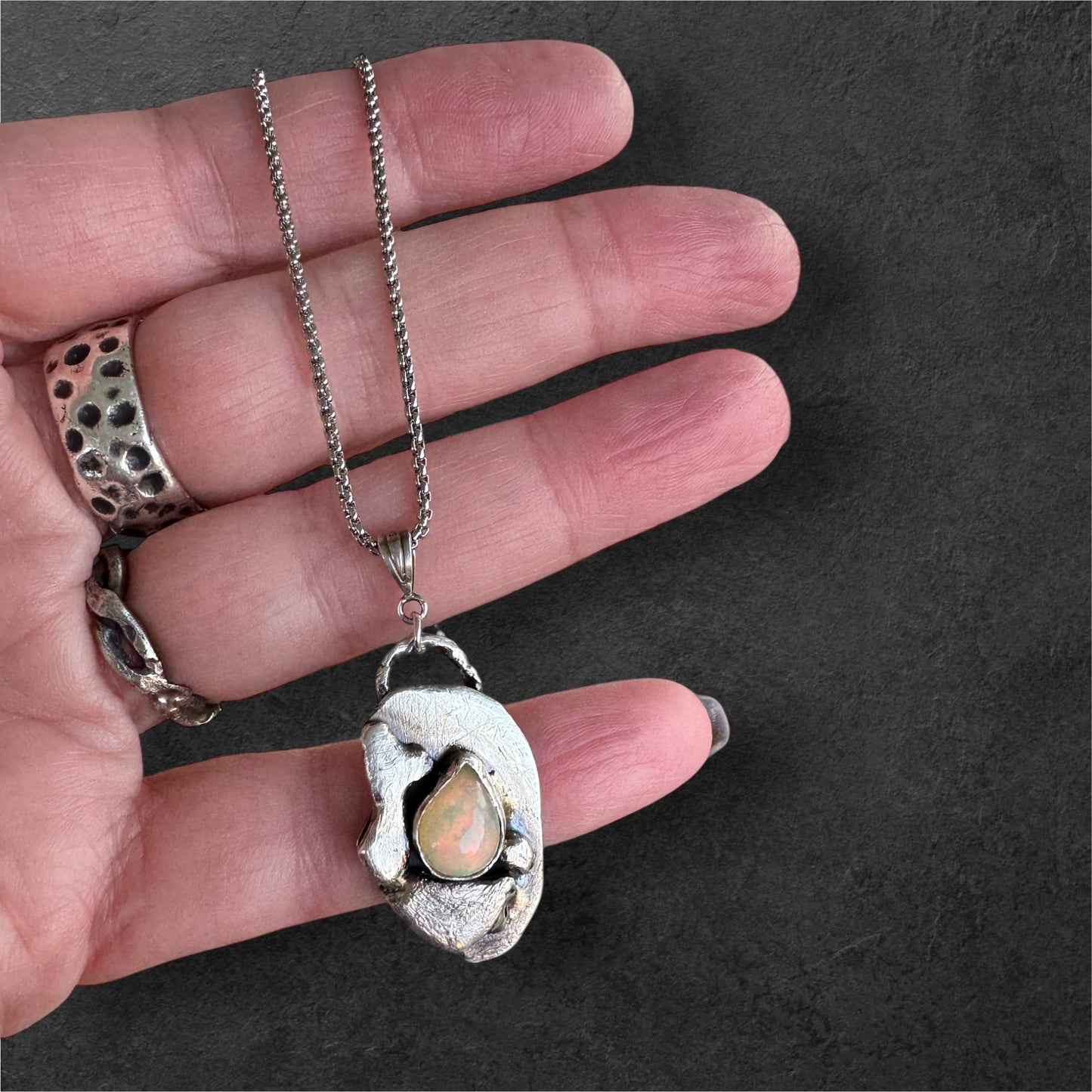 "Soulfire"  Molten Silver and Opal necklace