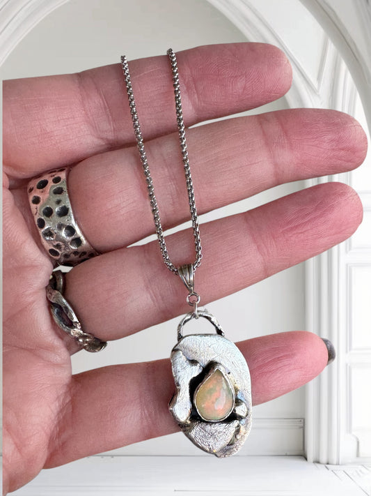 "Soulfire"  Molten Silver and Opal necklace