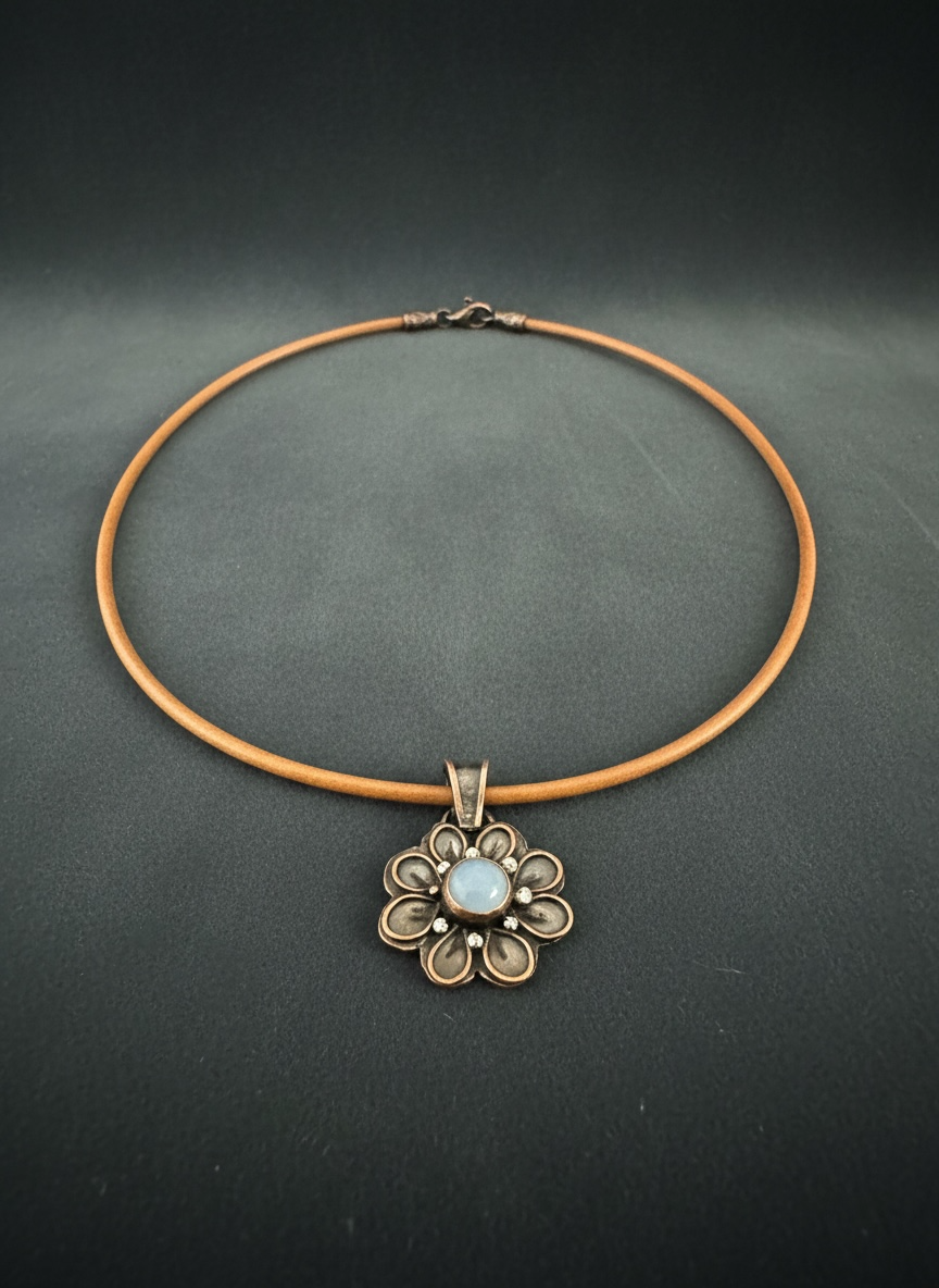 Copper Flower Moonstone Choker 16"