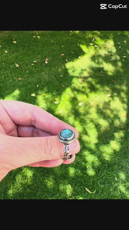Labradorite and Sterling Silver Viking ring- 8.5